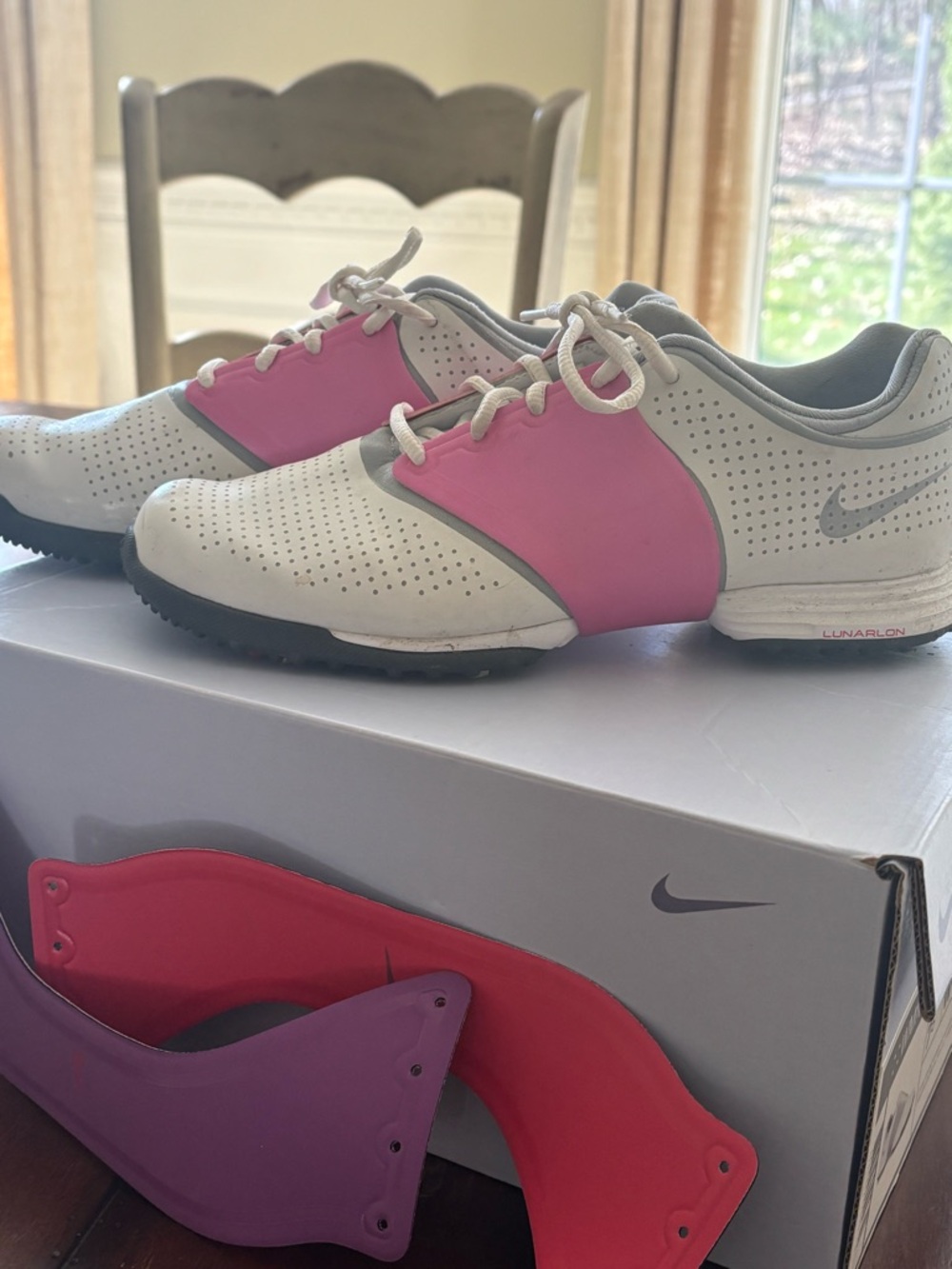 Nike White and Gray Women's Lunarlon Golf Shoes